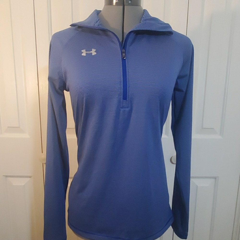 UNDER ARMOUR Heat Gear Blue Striped Top Sz XS